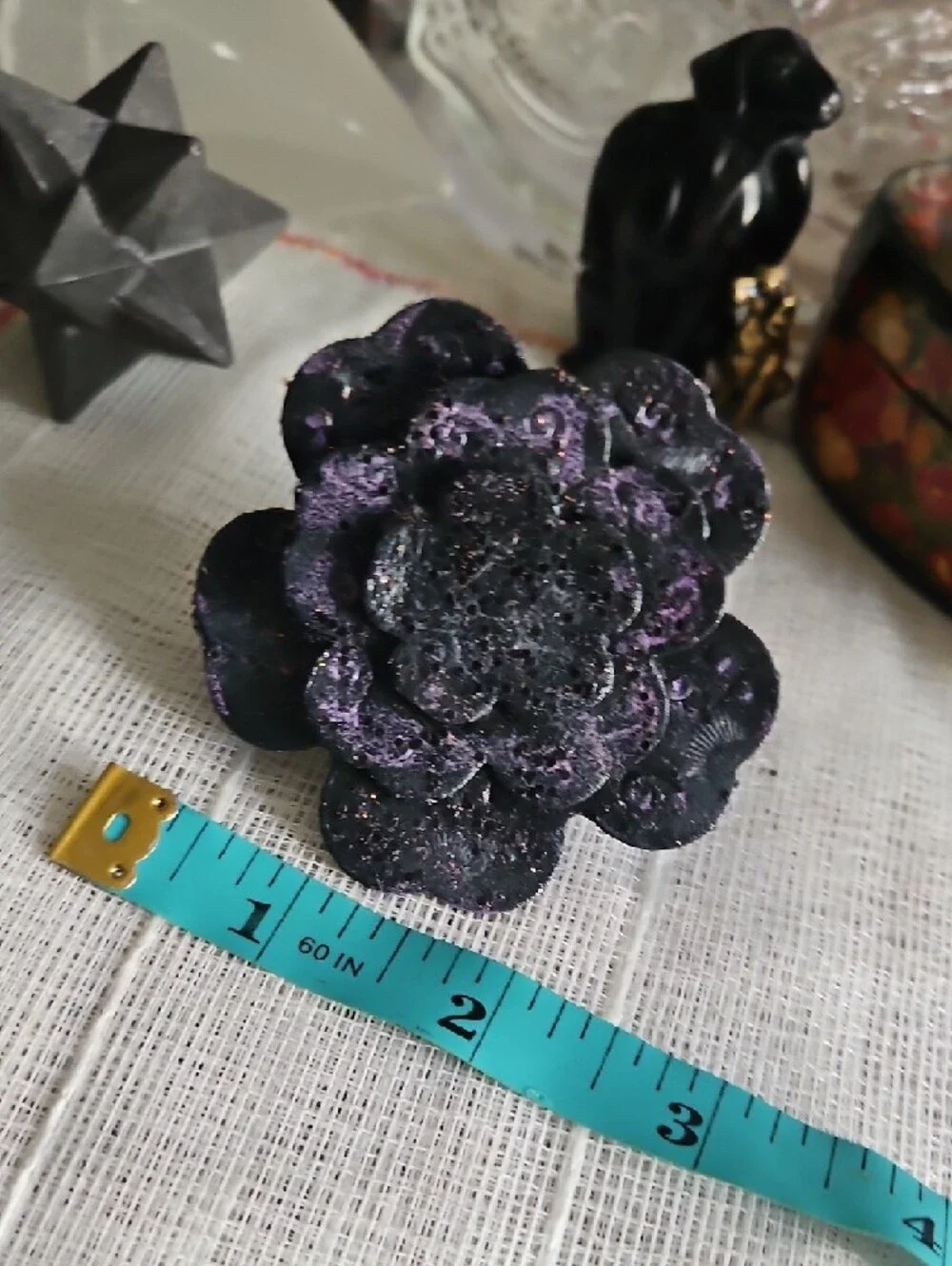 Handcrafted Black Genuine Leather Tooled & Painted Pet Collar Floral Accent NEW